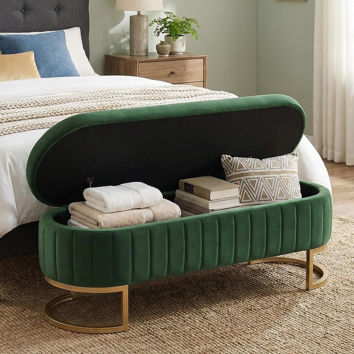 51" velvet storage ottoman bench end of bed, main product view