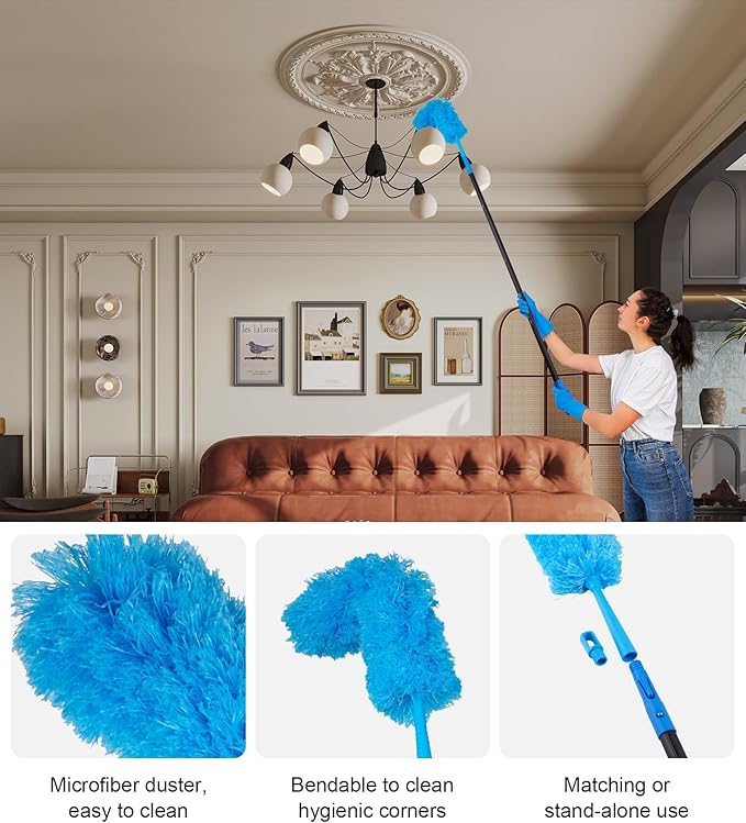 Swivel Squeegee Kit with 4 Extension Poles, Glass Scraper, Bendable Duster - Image 8