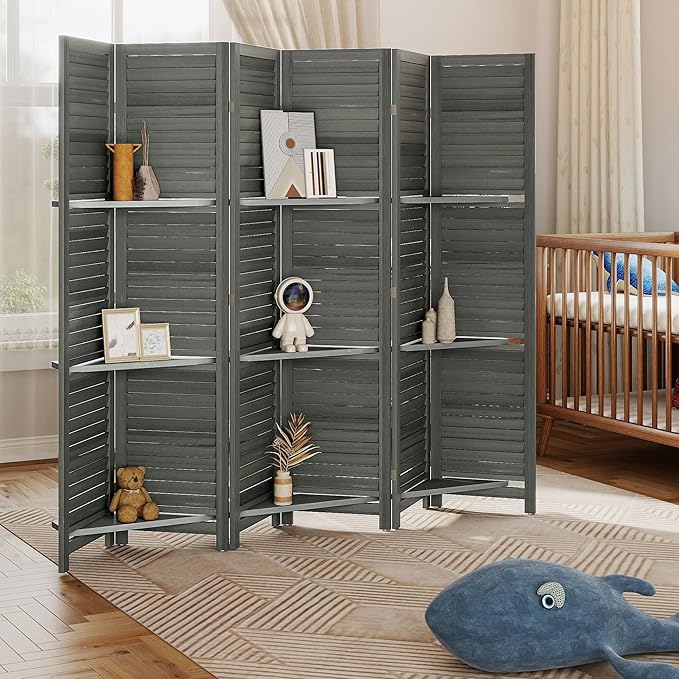 HOMCOM Room Divider, 6 Panel 67" Tall Wood Privacy Screen - Image 9