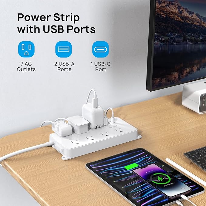 TROND Surge Protector Power Strip Flat Plug, 15ft Long Extension Cord, 7 - Image 8