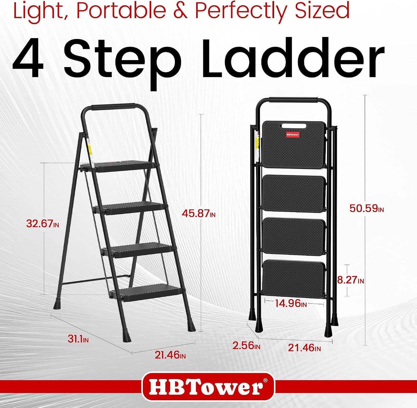 HBTower Step Ladder, 4 Step Ladder Folding Step Stool with Anti-Slip Pedal | Lightweight Ladders for Home, Black