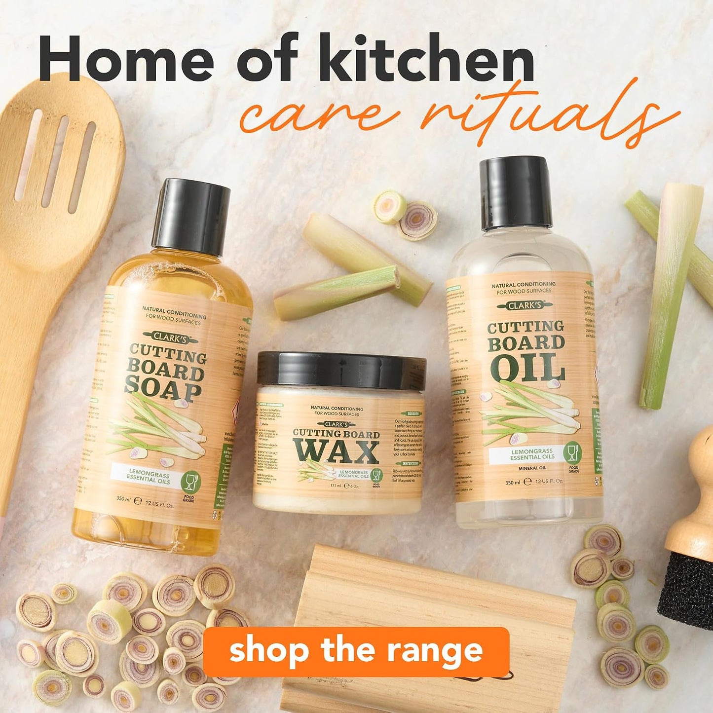 CLARK'S Cutting Board Oil & Wax Kit, Lemongrass Scent - Set of 2 | Includes Food Grade Mineral Oil (12oz), Cutting Board Wax (6oz) for Cutting Boards, Butcher Blocks & Kitchen Wooden Utensils