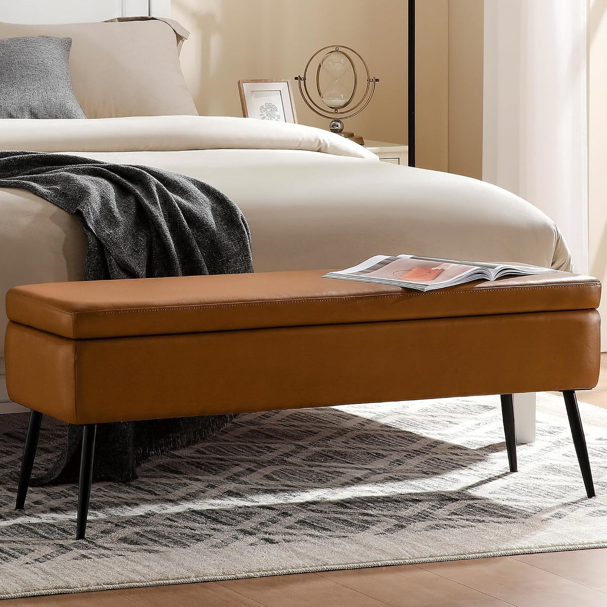 kinmars leather storage ottoman bench, end of bed, main product view