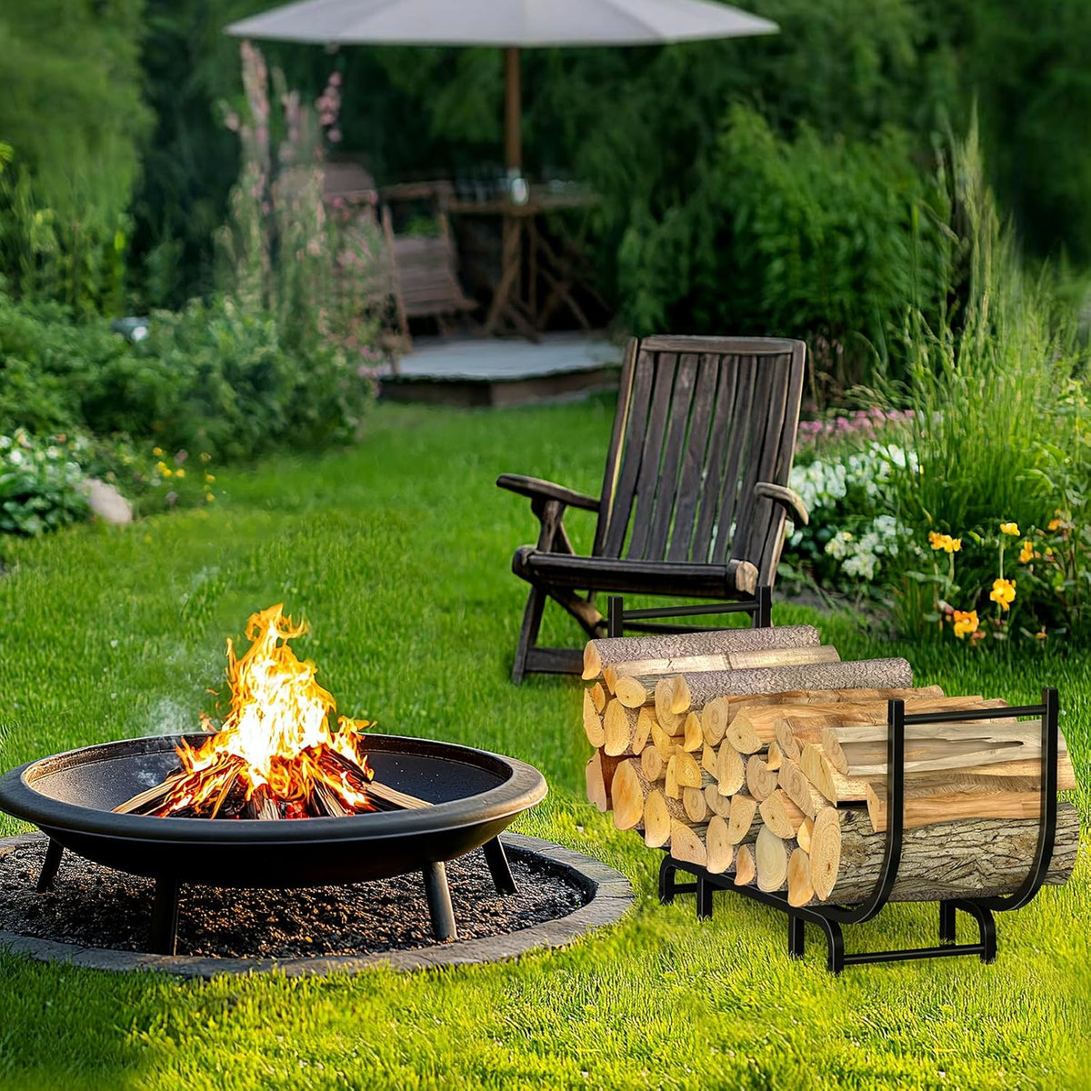 liantral curved firewood rack outdoor indoor, 48 inch on a desk or shelf