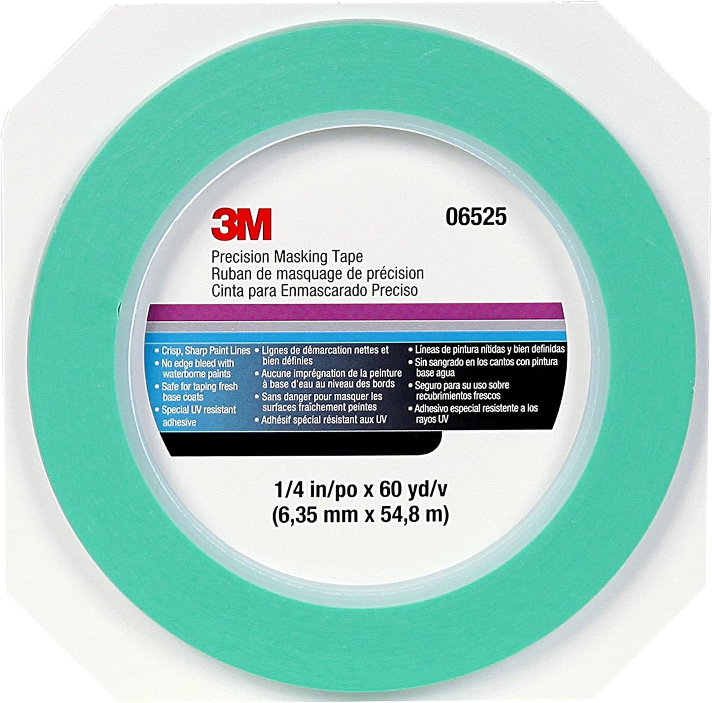3M Precision Masking Tape, 06525, 1/4" x 60 yds (Pack of 2)