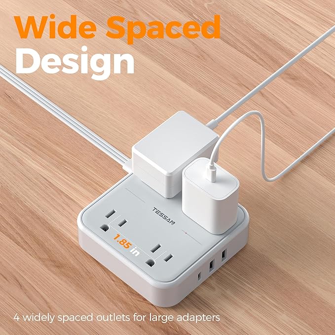 TESSAN Short Extension Cord, 1 Ft Ring Pull Surge Protector Power Strip - Image 8