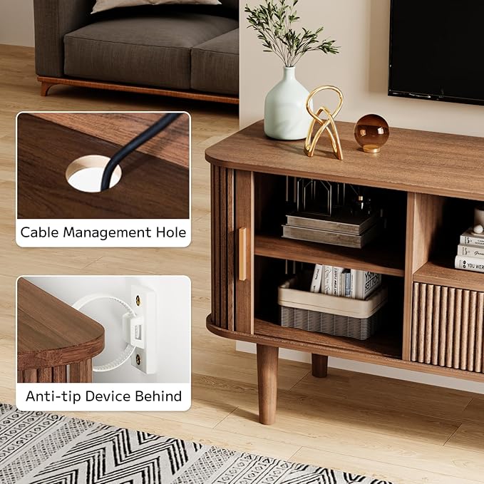 DAMCROP Fluted TV Stand, 55 Inch Mid Century Modern Media Console Table - Image 8