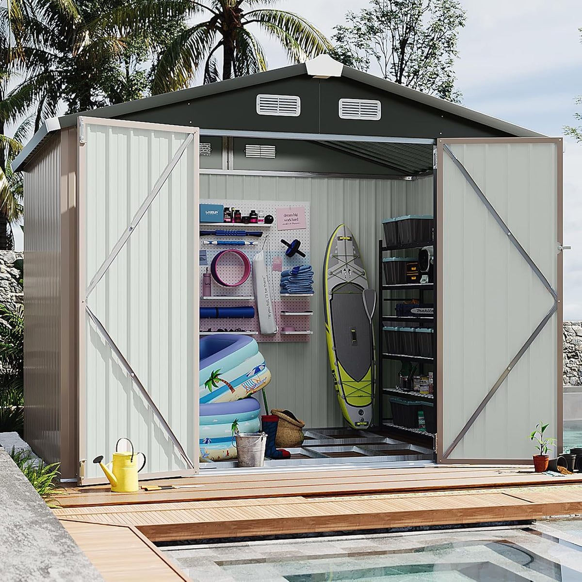 aoxun 6' x 8' storage shed with base, main product view
