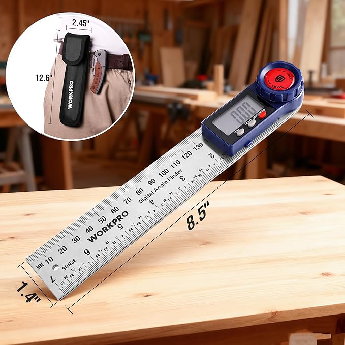 WORKPRO Digital Angle Finder, 7-Inch / 200 mm Stainless Steel Angle Finder Tool - Image 7