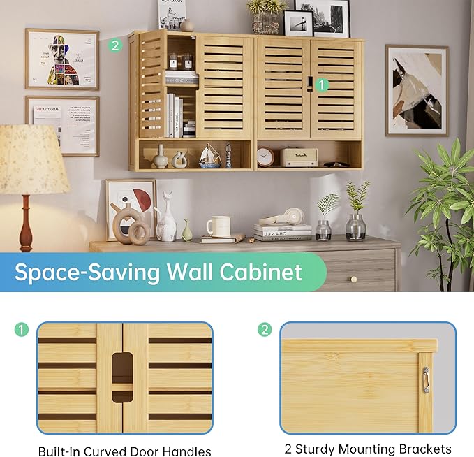 SMIBUY Bathroom Cabinet Wall Mounted, Bamboo Over-The-Toilet Storage Organizer - Image 9