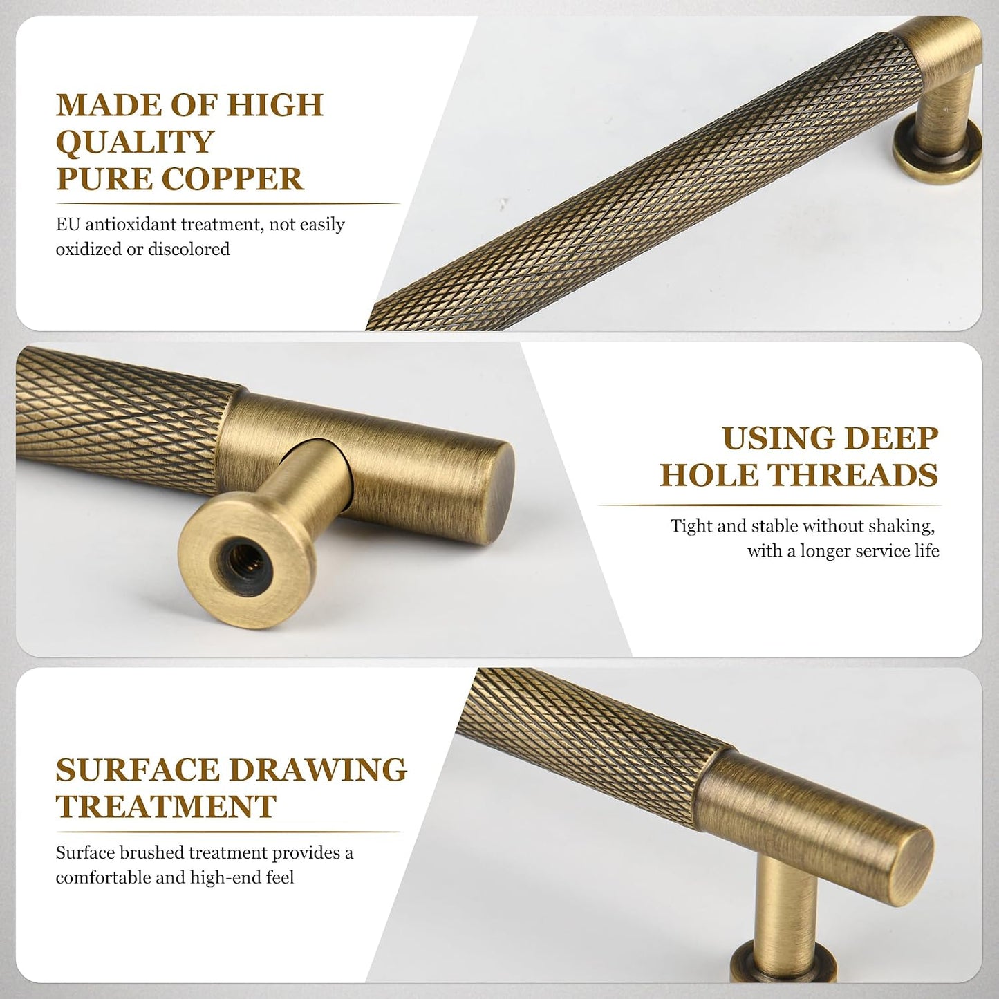 5" Knurled Solid Brass Cabinet Pulls, Antique Brass 2-Pack | Solid Brass Bar Pull + Knurled, Designer Look + For Kitchen Cabinets + Bathroom & Dresser + Heavy Duty, Easy Fit