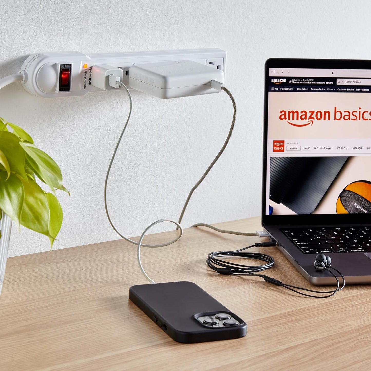 Amazon Basics Surge Protector Power Strip, 6-Outlet, 790 Joules, Circuit Breaker, LED Indicator, 6ft Extension Cord, White (Pack of 2)