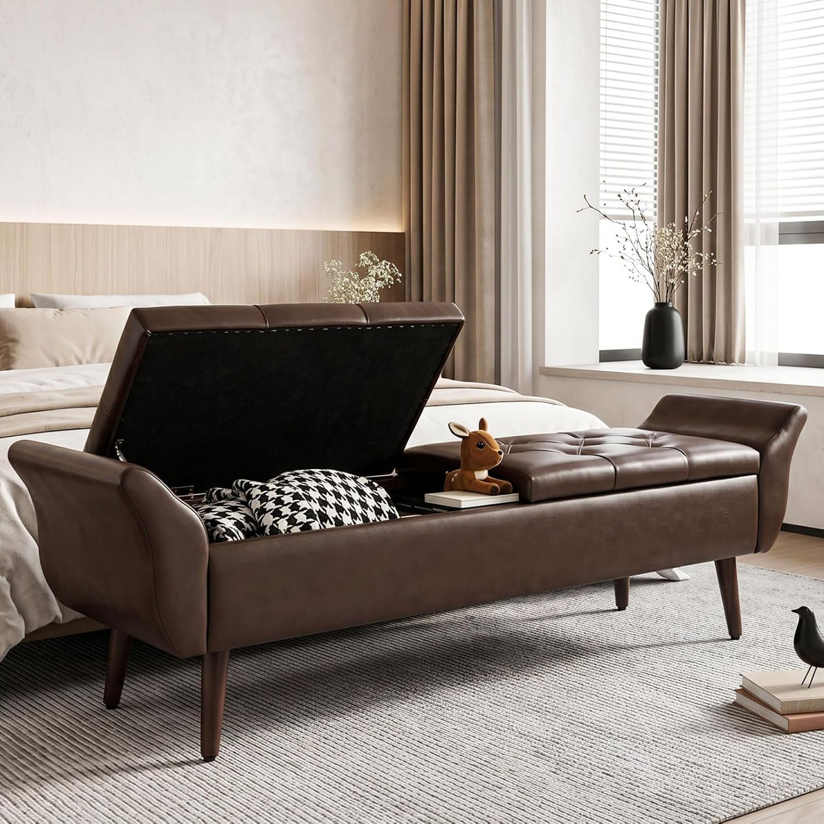 zzw storage ottoman bench 64’’length 65l faux leather, main product view