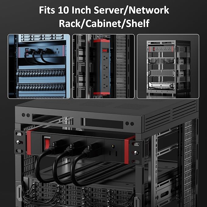 10 Inch Rack PDU Power Strip, 1U RackMount Surge Protector Power Strip with15A - Image 7
