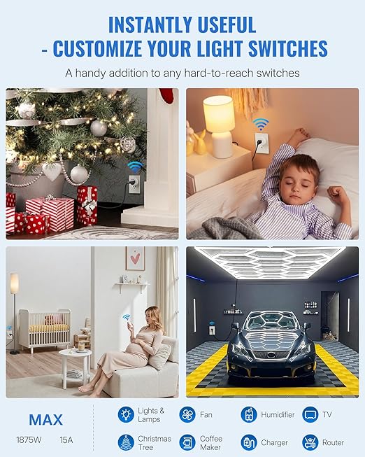 WILAWELS Remote Control Outlet Wireless Wall Mounted Light Switch, Wireless On - Image 9