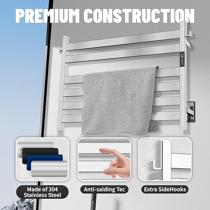 K&KALONZO Towel Warmer for Bathroom, Wall-Mounted 6-Bar Heated Towel Rack - Image 7