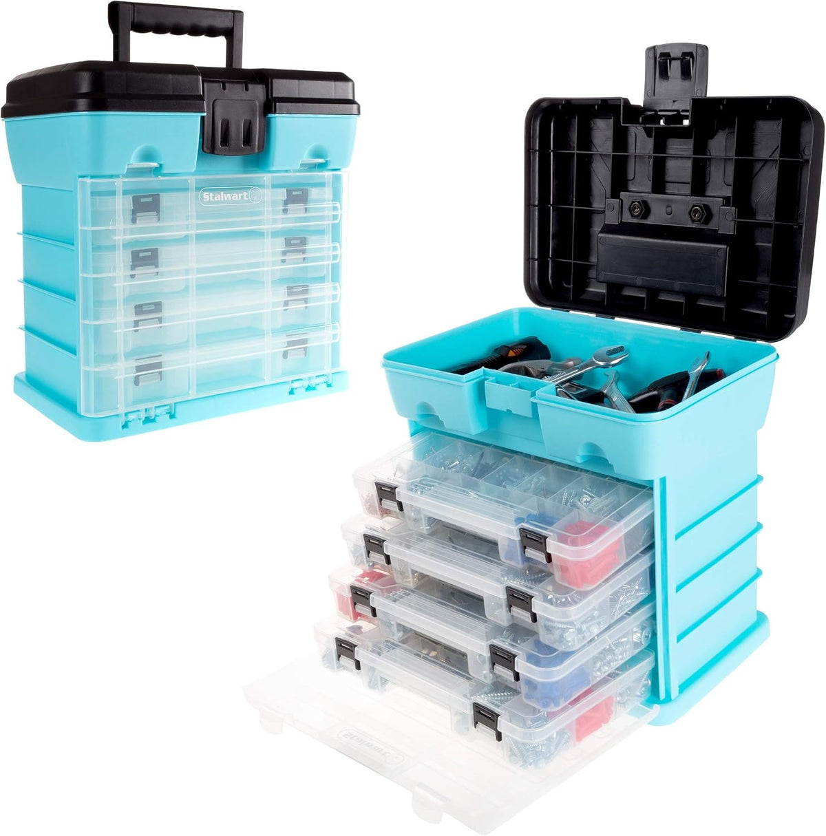 stalwart small parts organizer box, light blue, 10-inch, main product view