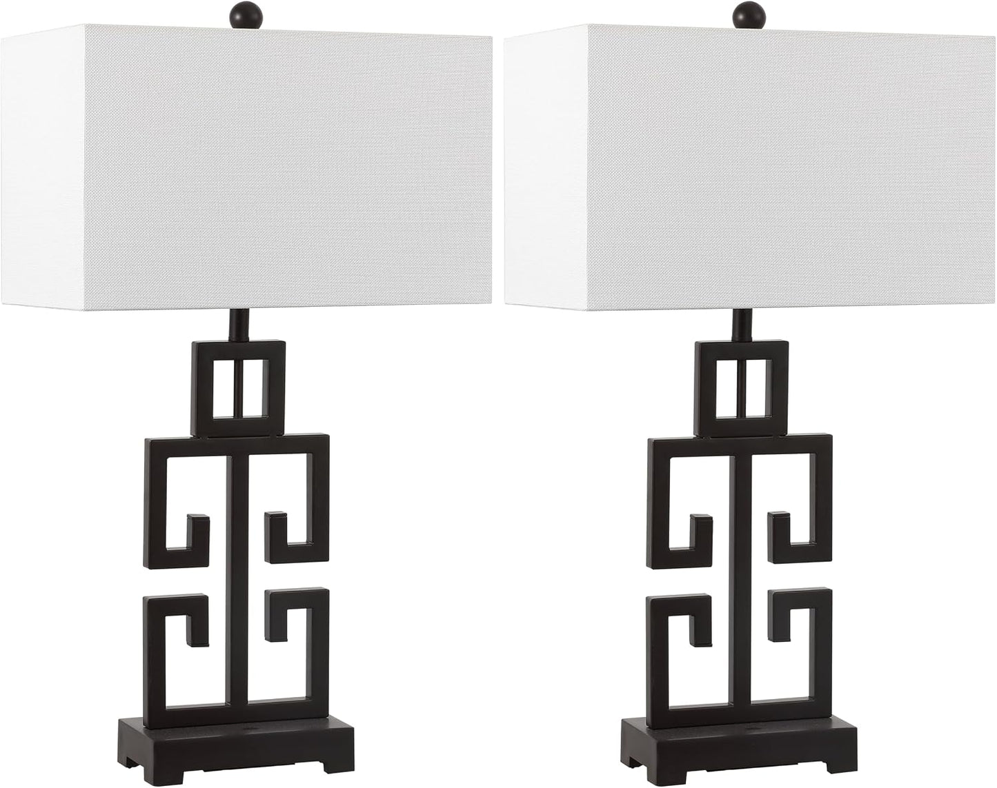 SAFAVIEH Lighting Collection – Greek Key Table Lamp Set of 2 – Oil-Rubbed Bronze Base with White Fabric Shade, LED Bulbs Included, 29-Inch Bedroom Living Room Desk Lamps (LIT4305B-SET2)