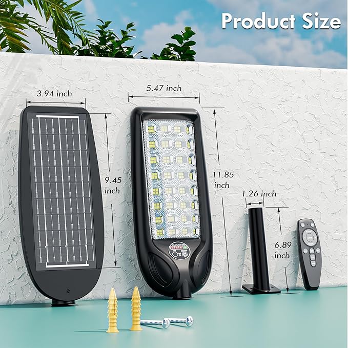 MMKT Solar Street Lights Outdoor, 3 Color Warm White LED Dusk to Dawn IP65 - Image 7