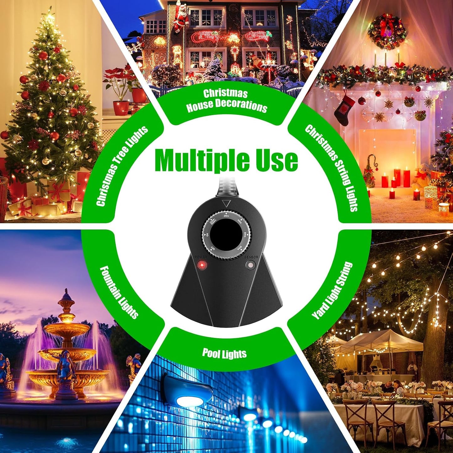 Minetom Outdoor Light Plug-in Timer, Heavy Duty Mechanical Timer Switch, 3 Grounded Electrical Outlets for Christmas Lighting Outdoor and Indoor, UL Listed, Black, 13 Amp