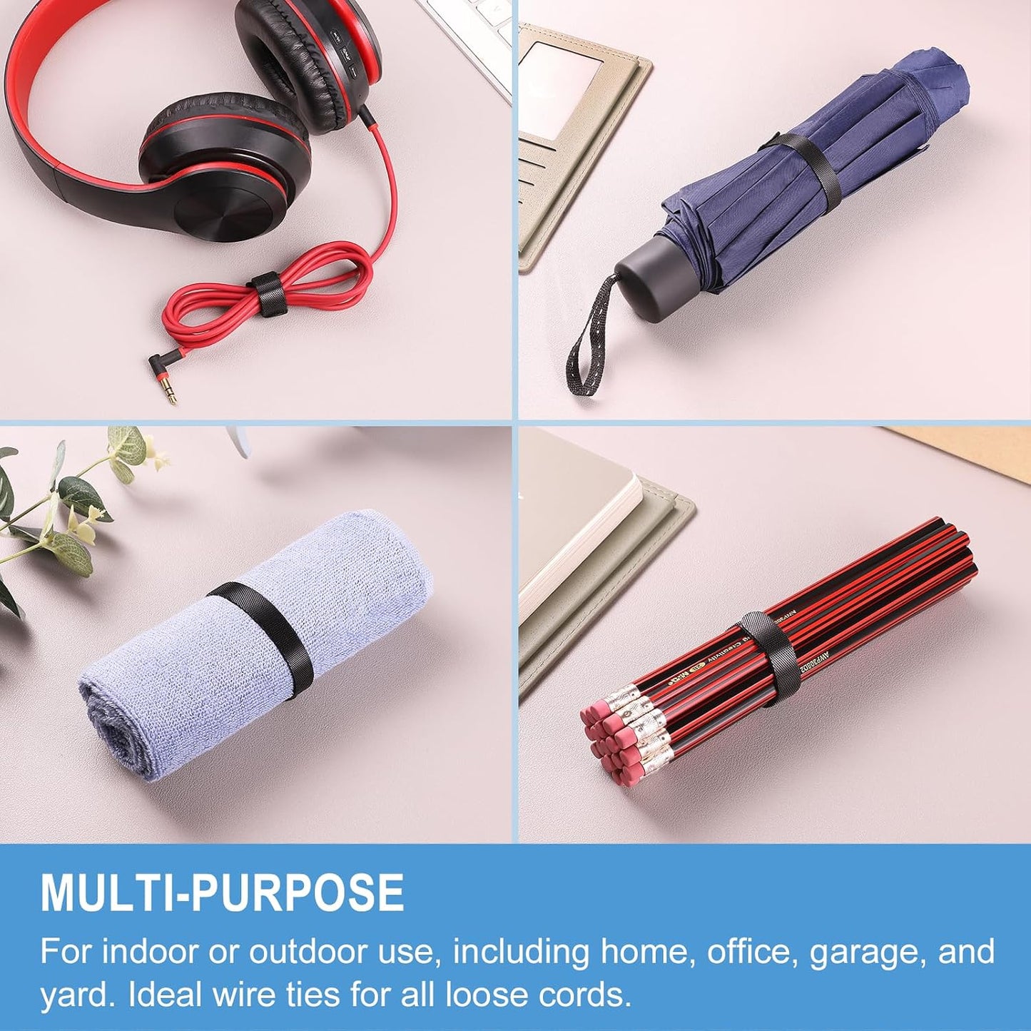 1,000 PCS 8 Inches Reusable Cable Ties | Adjustable Cord Wraps, Cable Straps | Hook & Loop Cord Organizer, Cable Management (100 PCS x 10 Packs)