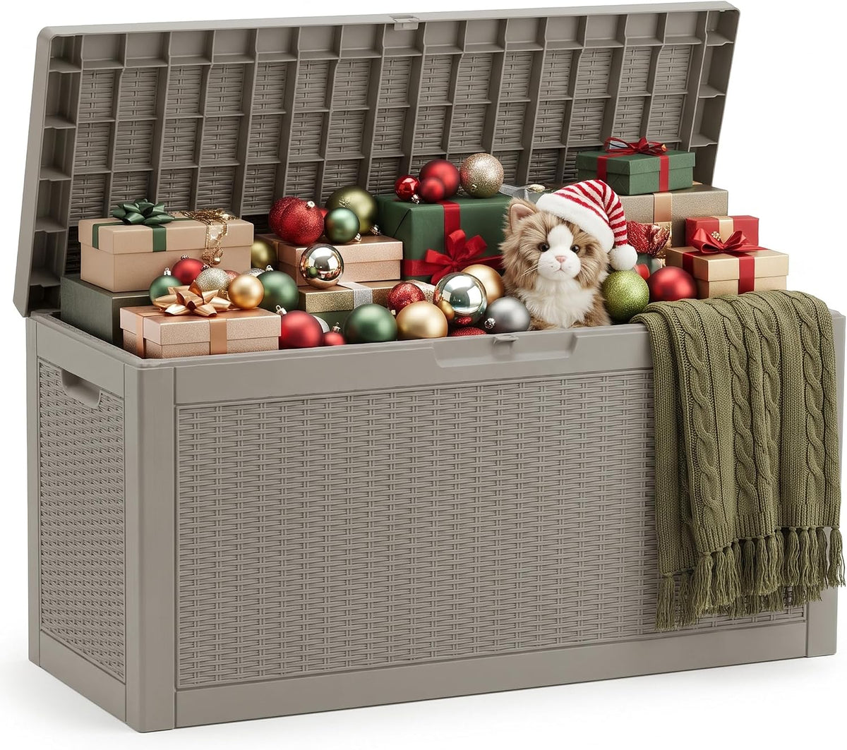 outdoor storage box,90 gallon lockable deck box,grey, main product view