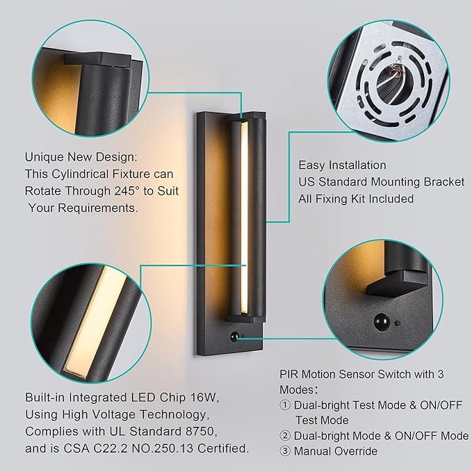 Tarentlight Modern PIR Motion Sensor Outdoor LED Wall Light, - Image 9