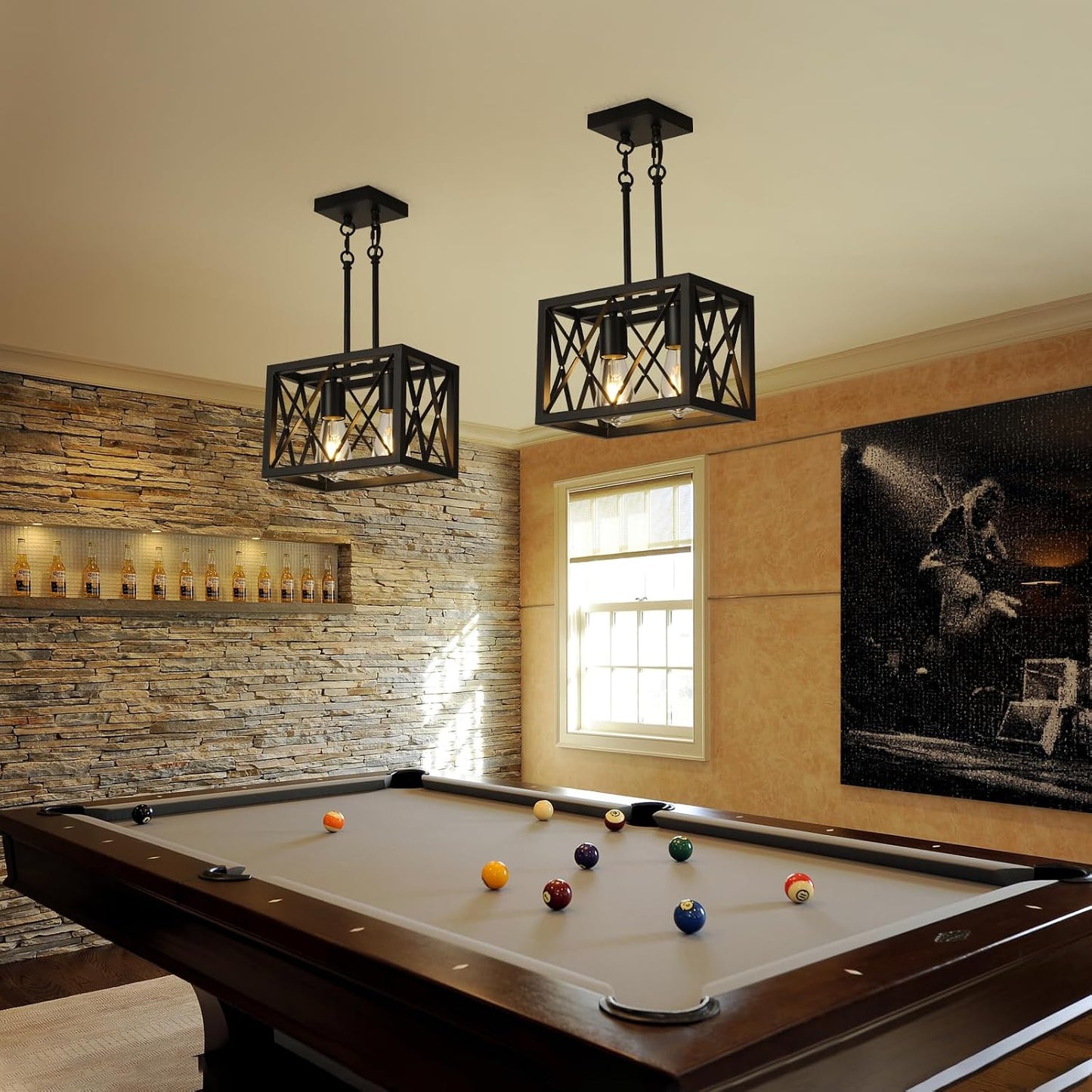 KEESFU Black Farmhouse Pendant Light, 2 Lights Small Kitchen Lighting Fixtures, Adjustable Height, Industrial Dining Room Light for Living Room Foyer Dining Table Over Sink.