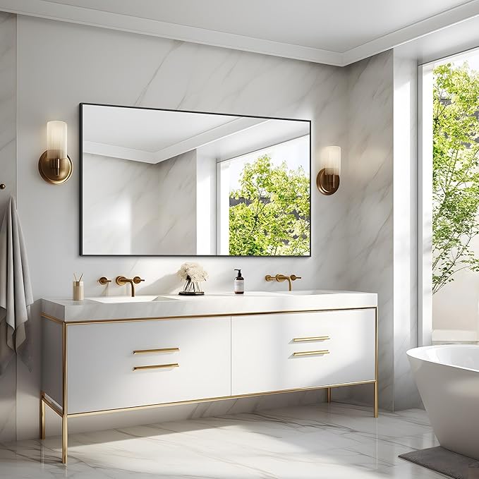 40x60inch Black Bathroom Mirror, Large Rectangular Wall Mirrors - Image 9