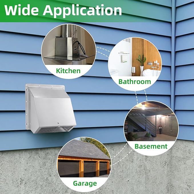 12 Inch Hooded Wall Vent with Screen and Damper, Outdoor Wall Exhaust Vent - Image 7