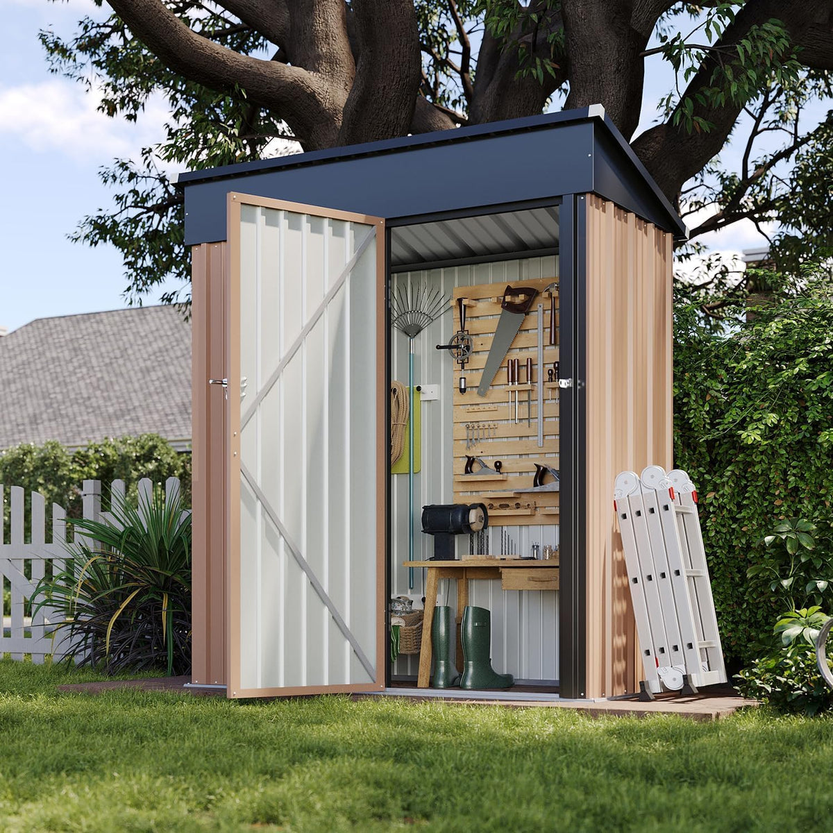 aoxun 5’x3’ shed outdoor storage shed, brown, main product view