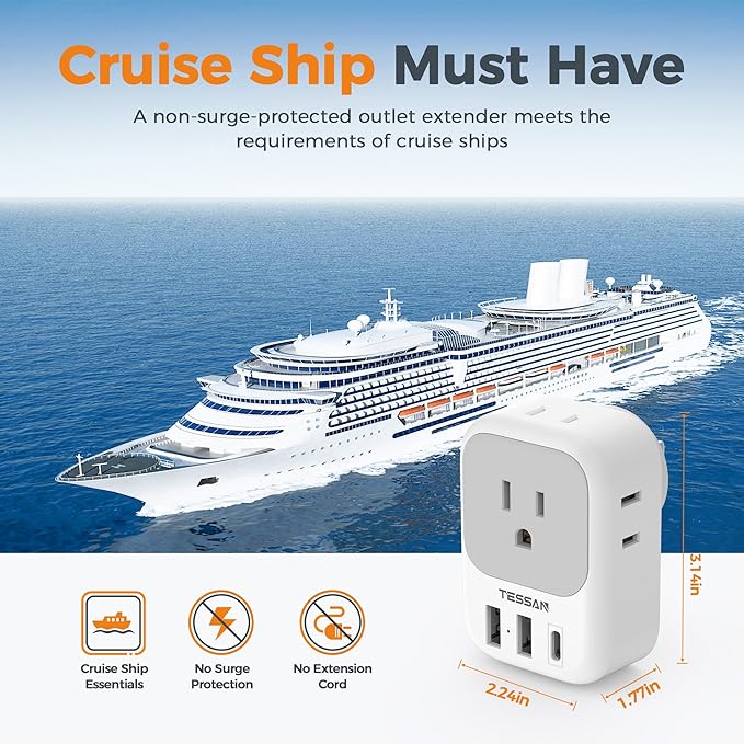 USB Wall Charger, Wall Plug Adapter Outlet Extender, TESSAN 3 Charger Block - Image 6