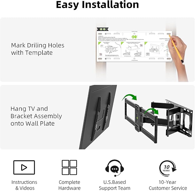 Full Motion TV Wall Mount for Most 37"-84" Flat Screen TV, Swivel or Tilt TV - Image 7
