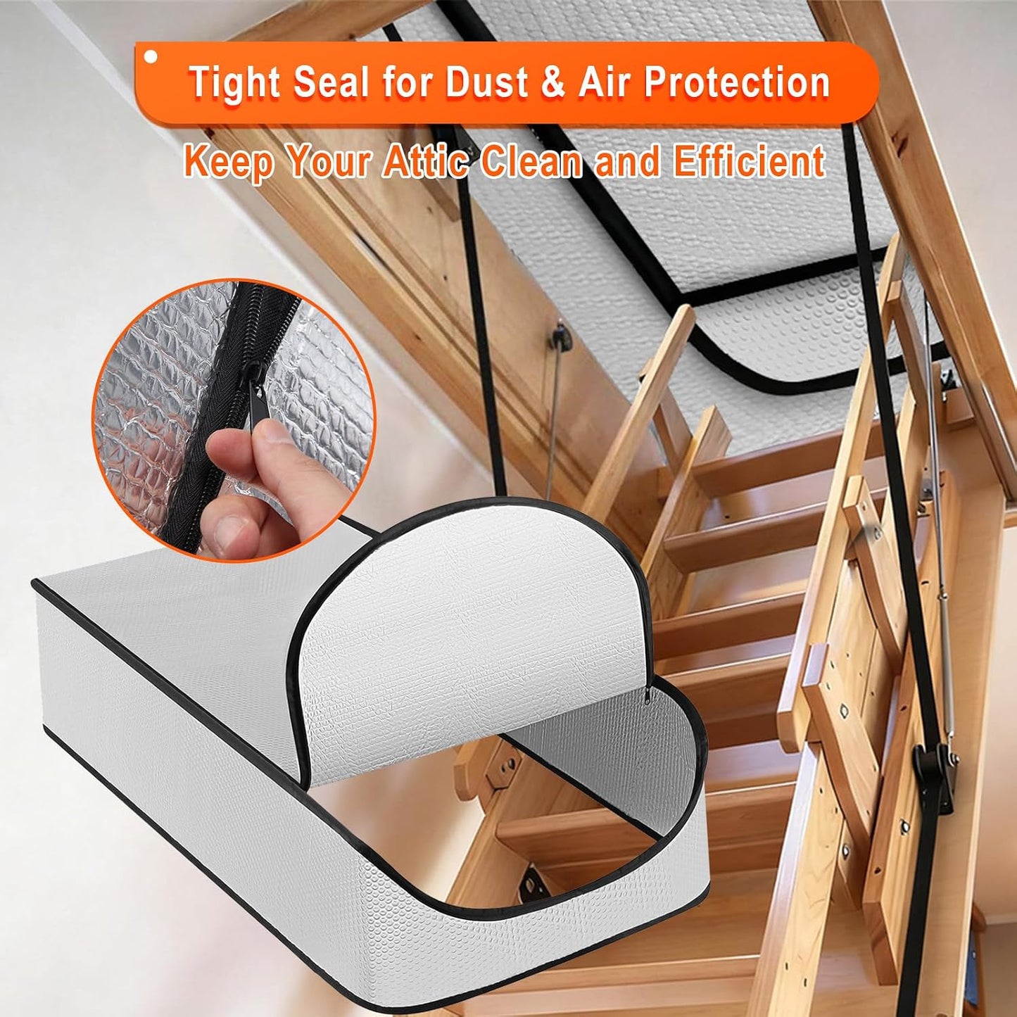 Attic Door Insulation Cover – Reflective Pull Down Tent with Zipper, 25” x 54” x 11” for Attic Stairway & Ladder, Energy-Efficient Heat Barrier & Dust Protection