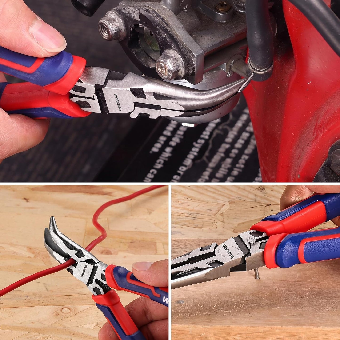 WORKPRO Premium 6" Bent Needle Nose Pliers(Smooth Jaw), Paper Clamp Precision, Heavy-Duty CRV Steel, Soft Grip with Wire Cutter, Long Nose Cutting Pliers