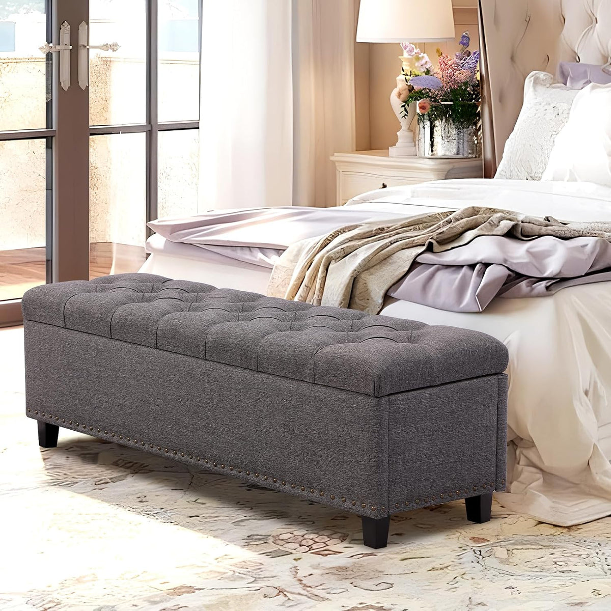 51" storage bench for bedroom, tufted storage ottoman, main product view