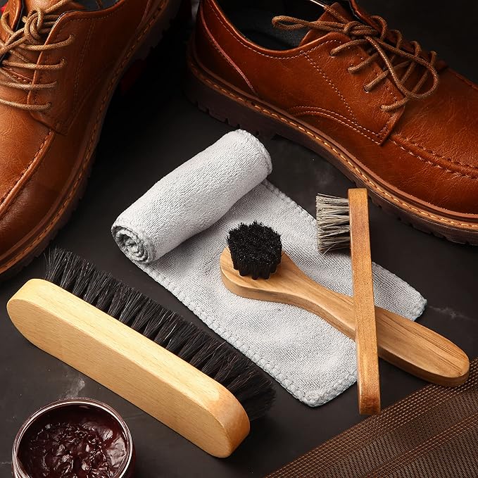 4 Pcs Horsehair Shine Shoes Brush Kit Polish Dauber Applicators Cleaning - Image 6