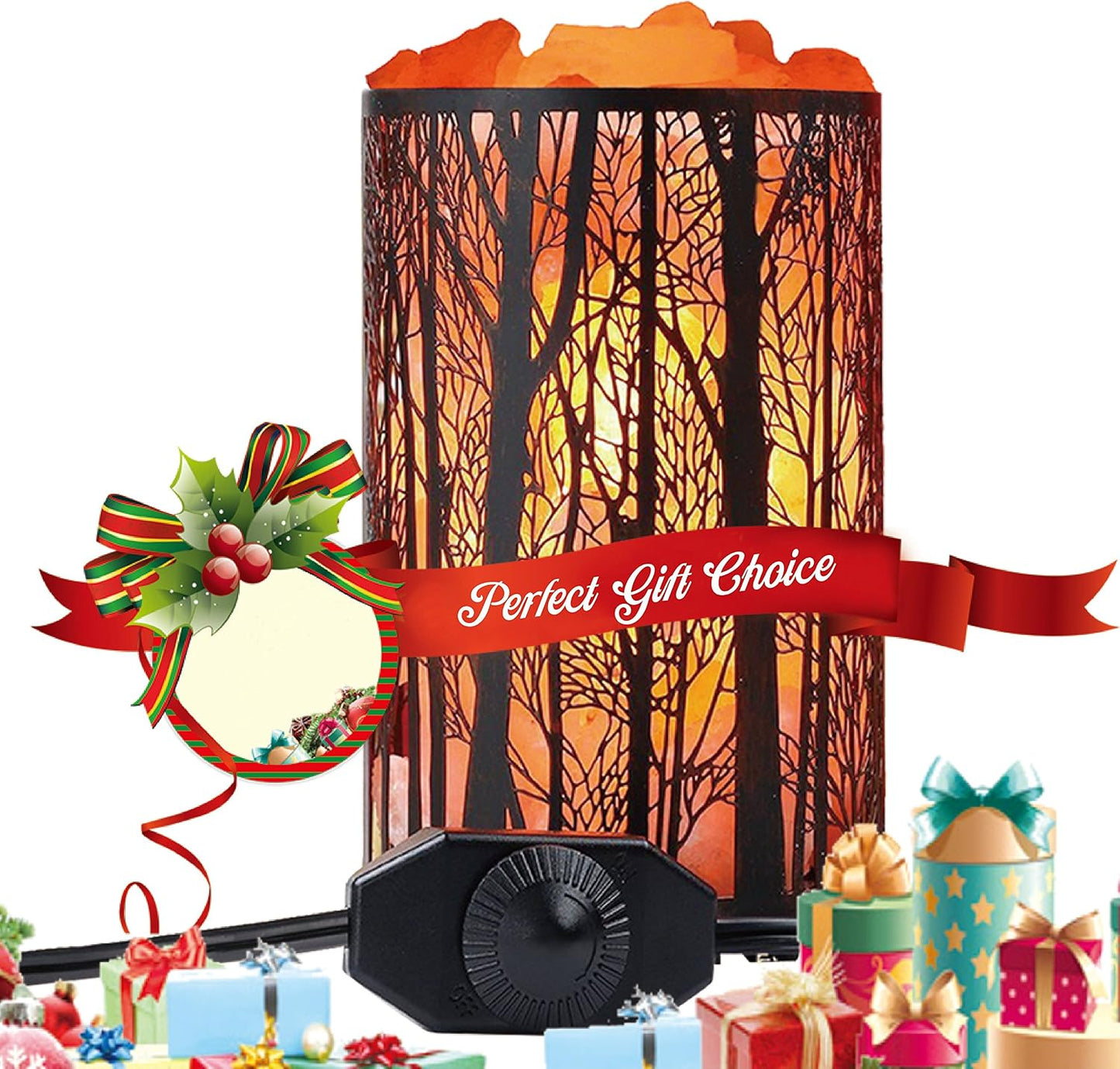 Shineled Himalayan Salt Lamp, Salt Rock Lamp Natural Night Light in Forest Design Metal Basket with Dimmer Switch (4.1 x 6.5 4.4-5lbs), 25Watt Bulbs & ETL Cord 1 Pack