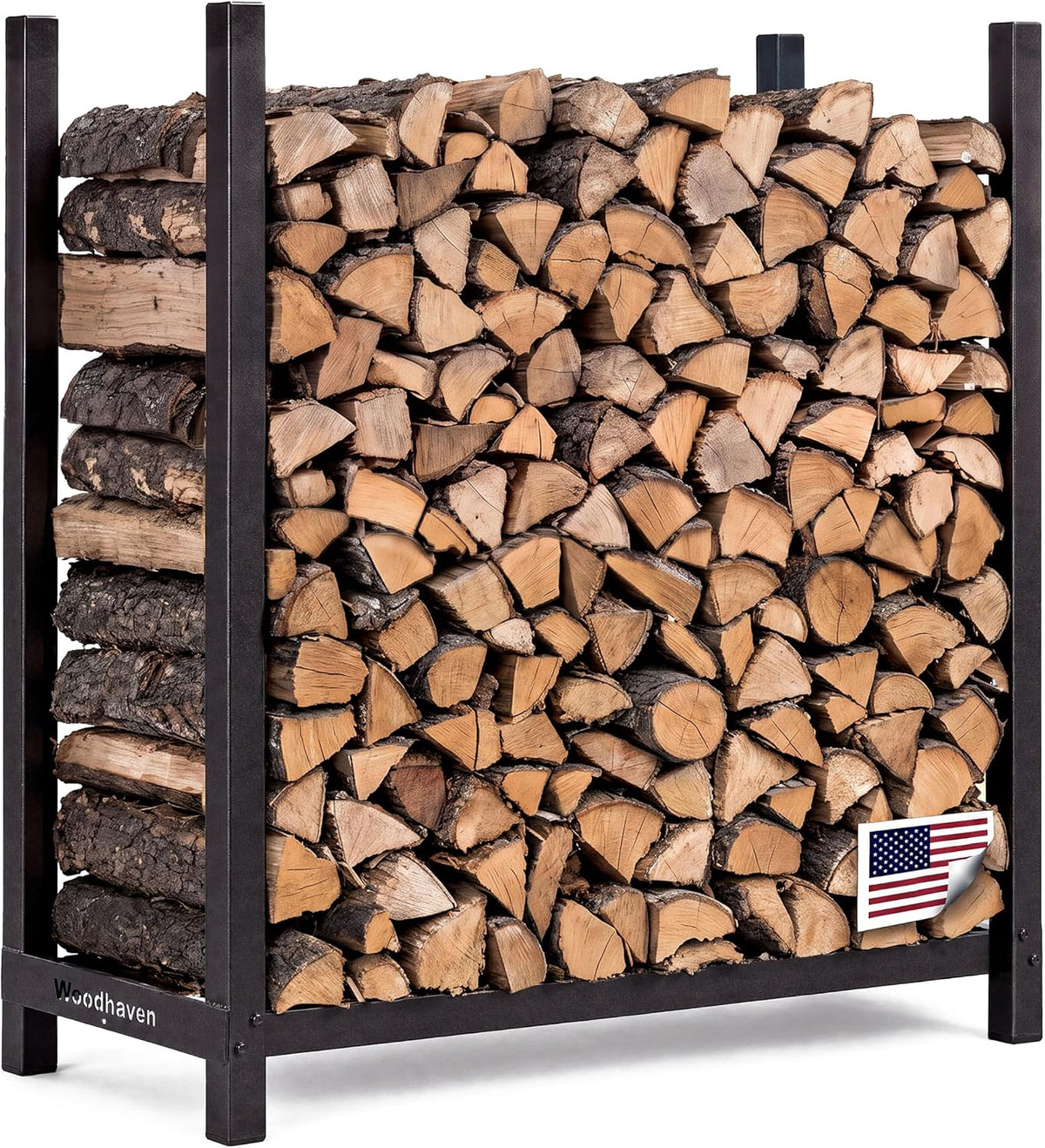 woodhaven 4-foot black raised firewood rack, 1/4 cord, main product view