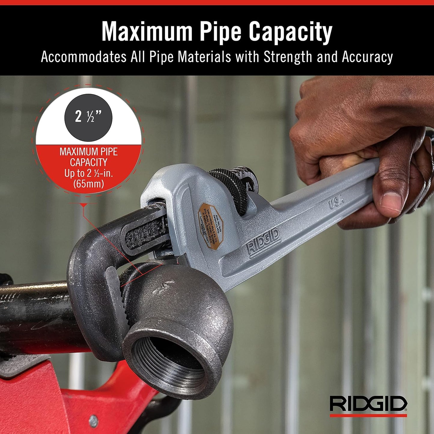 RIDGID 31105, 31100, & 31095 Aluminum Straight Pipe Wrenches; 18-inch & 14-inch, Silver