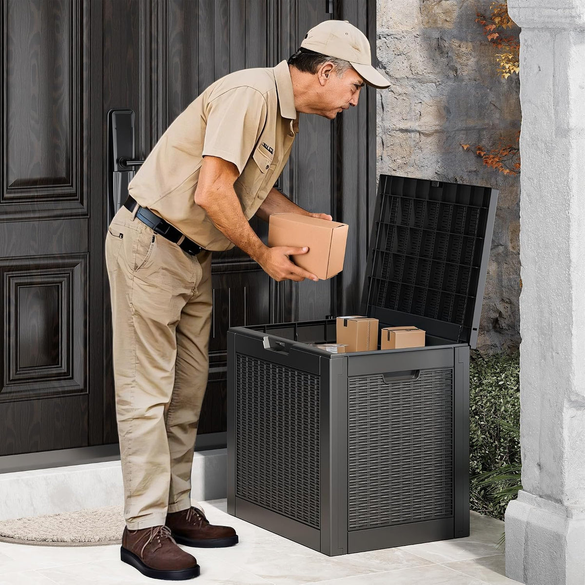 bifanuo 35 gallon waterproof outdoor deck box w/locking, main product view