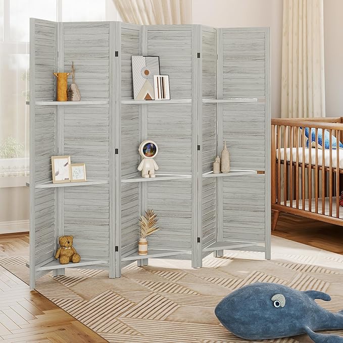 HOMCOM Room Divider, 6 Panel 67" Tall Wood Privacy Screen - Image 9