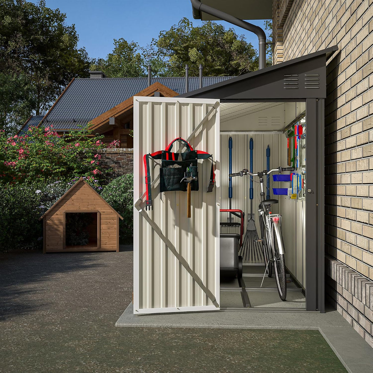 8 ft metal outdoor storage shed w/foundation, lean, main product view