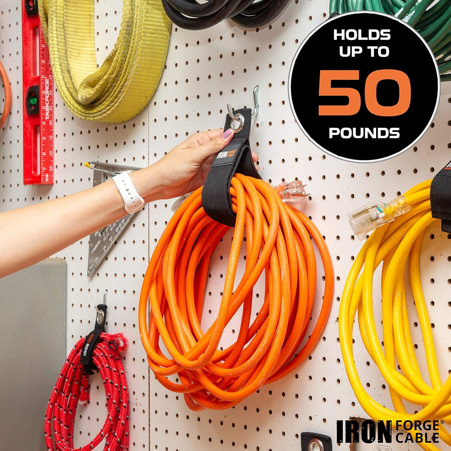 Iron Forge Cable Extension Cord Wrap Organizer, 12 Pack Storage Straps | Multi-Pack, 3 small, 3 medium, 3 large, and 3 XL, Hanger Wraps for Power Cables, Hoses, Ropes, and More