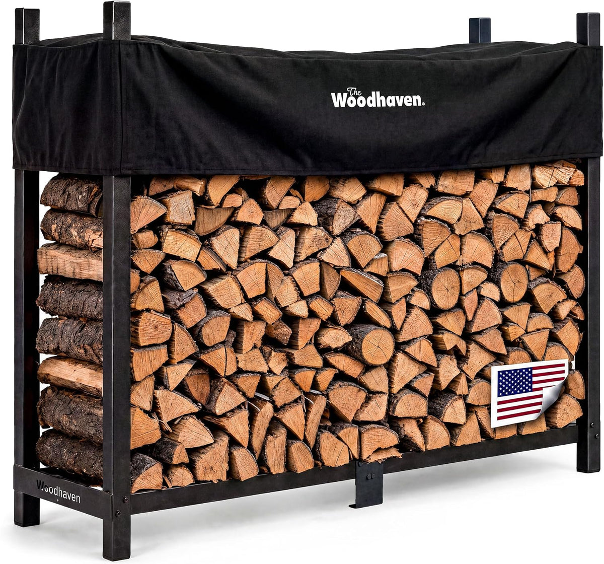 woodhaven 6-foot raised firewood rack black w/cover, 1/3, main product view