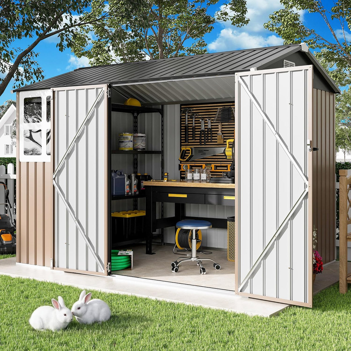 ironck 8x6ft outdoor storage shed with clear window, view 9