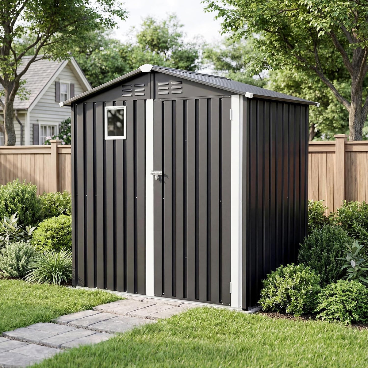 outdoor metal storage shed 6x4 ft,gray lockable storage, main product view