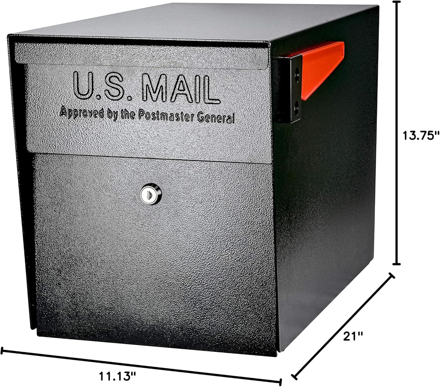 Mail Boss 7106 Curbside Steel Post Mount Security Locking Mailbox, Black, Extra Large, 21 in. D x 11.125 in. W x 13.75 in. H & 7127 Surface Mount, Black Mailbox Post