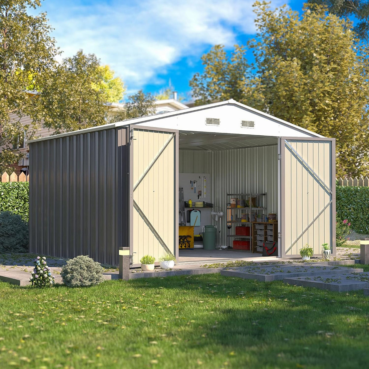 patiowell 10x8 ft outdoor storage shed, metal sheds, main product view