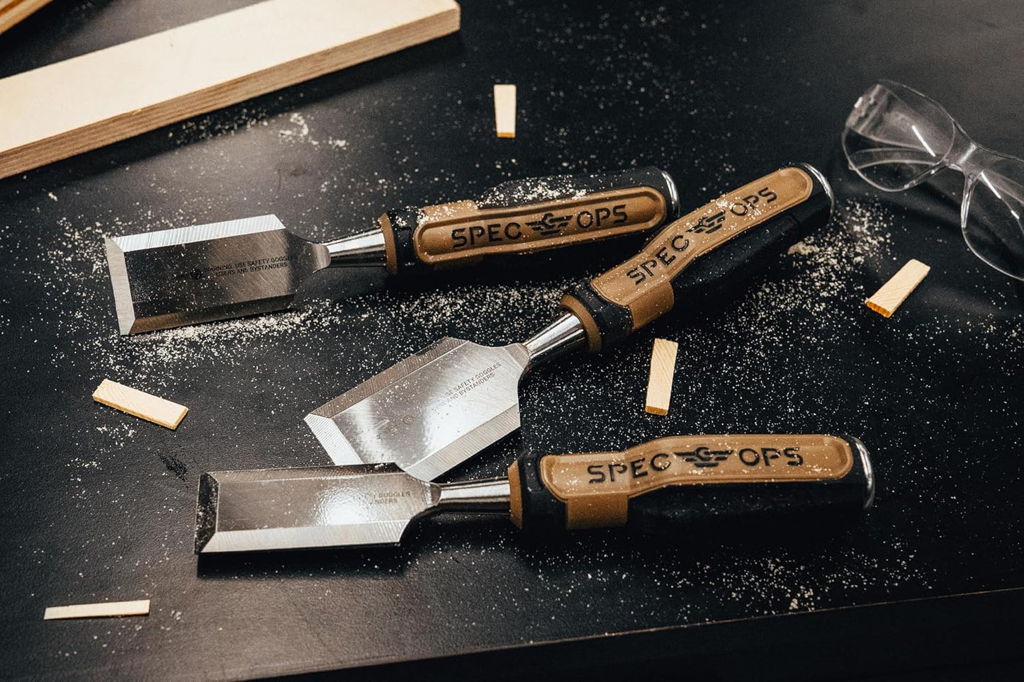 Spec Ops Tools Wood Chisel for Carpentry & Woodworking, Beveled Edge High-Carbon Steel Blade, Full Tang Shock-Absorbing Grip, 1-1/2" Blade